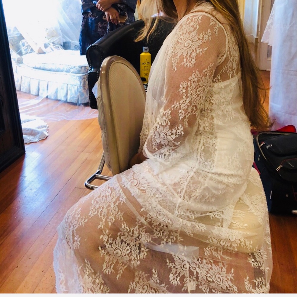 Ivory lace bridal robe and inner satin